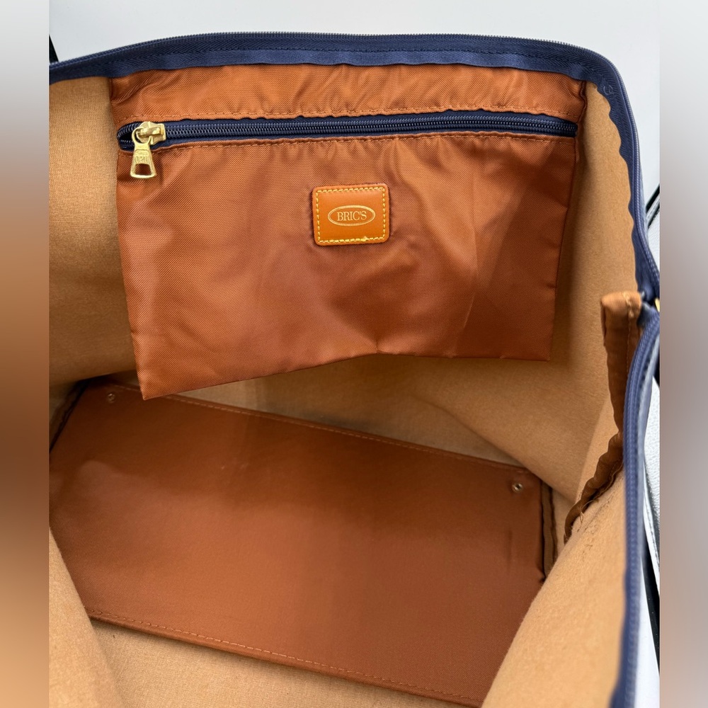 Bric’s Italy Leather Trim Blue Canvas Duffel Bag Weekender Travel Carry On - Picture 16 of 16